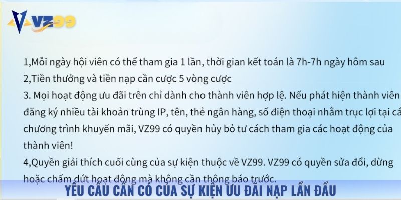 Một số yêu cầu của sự kiện ưu đãi nạp lần đầu
